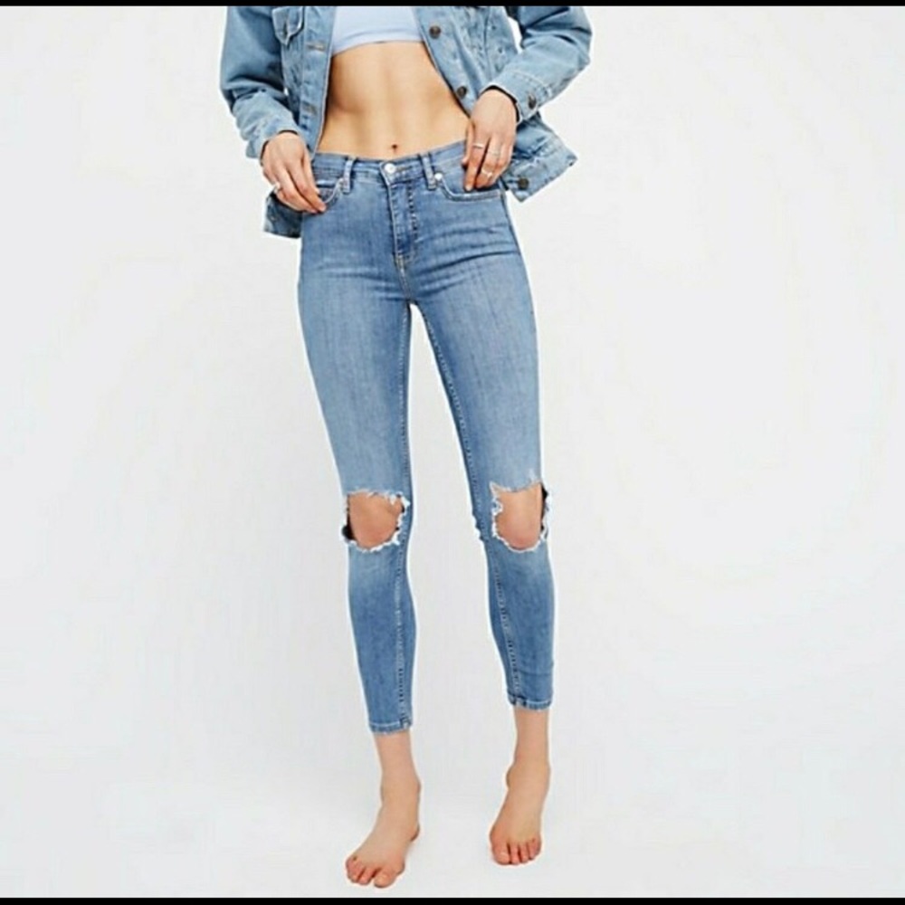 Free People Busted Knee Skinny Jean Blue 27